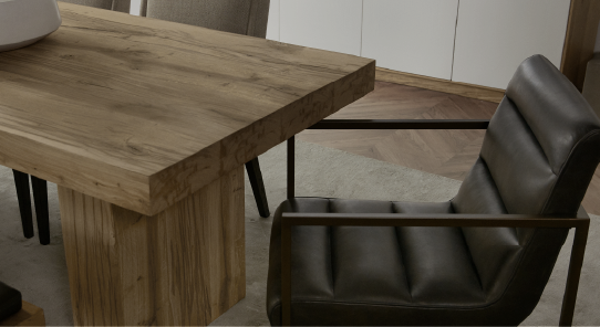 Oak Dining Table and Leather Arm Chair